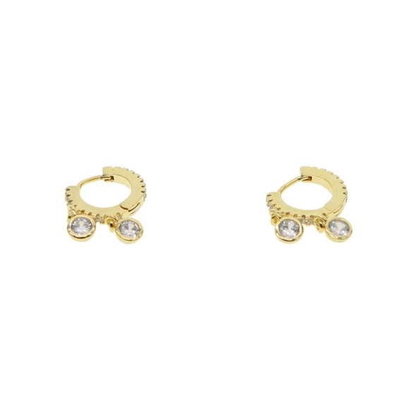 NWT - Gold pleated mini hoops with zirconia charms - Picture 2 of 5